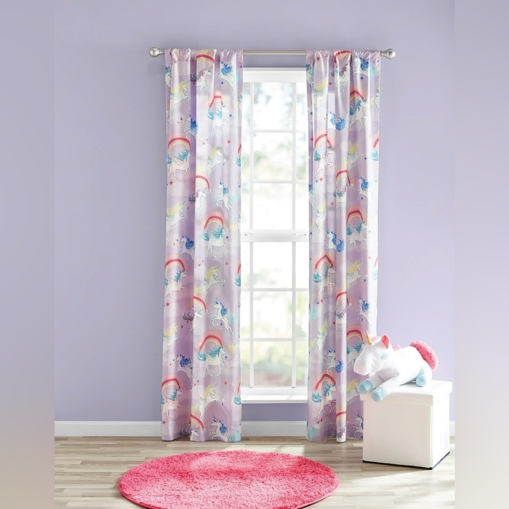 Unicorn and Rainbow Curtain Panels 2 pc Set 84x30 Room Darkening